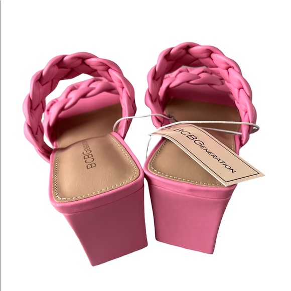 Woven Braided 2 Strap Square Toe Dress Sandals Heels - Picture 6 of 7